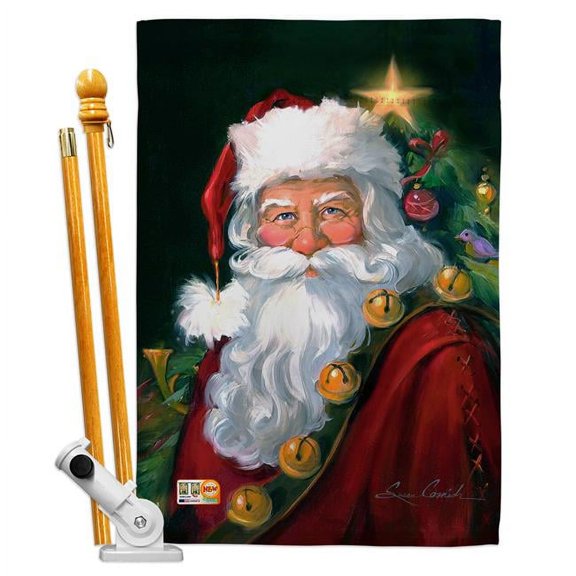 Breeze Decor BD-XM-HS-114095-IP-BO-D-US12-SB 28 x 40 in. Santa Portrait Winter Christmas Impressions Decorative Vertical Double Sided House Flag Set with Pole Bracket & Hardware