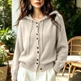 thumbnail image 2 of Vynhevius Women's Hooded Cardigan Sweater Solid Knit Button Down Loose Fit Soft Casual Daily Wear Tops, 2 of 5