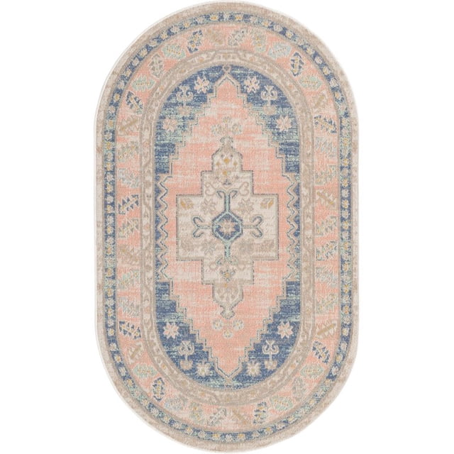 Unique Loom Whitney Bright Medallion Rug 3' x 5' 3 Oval French Blue/Ivory