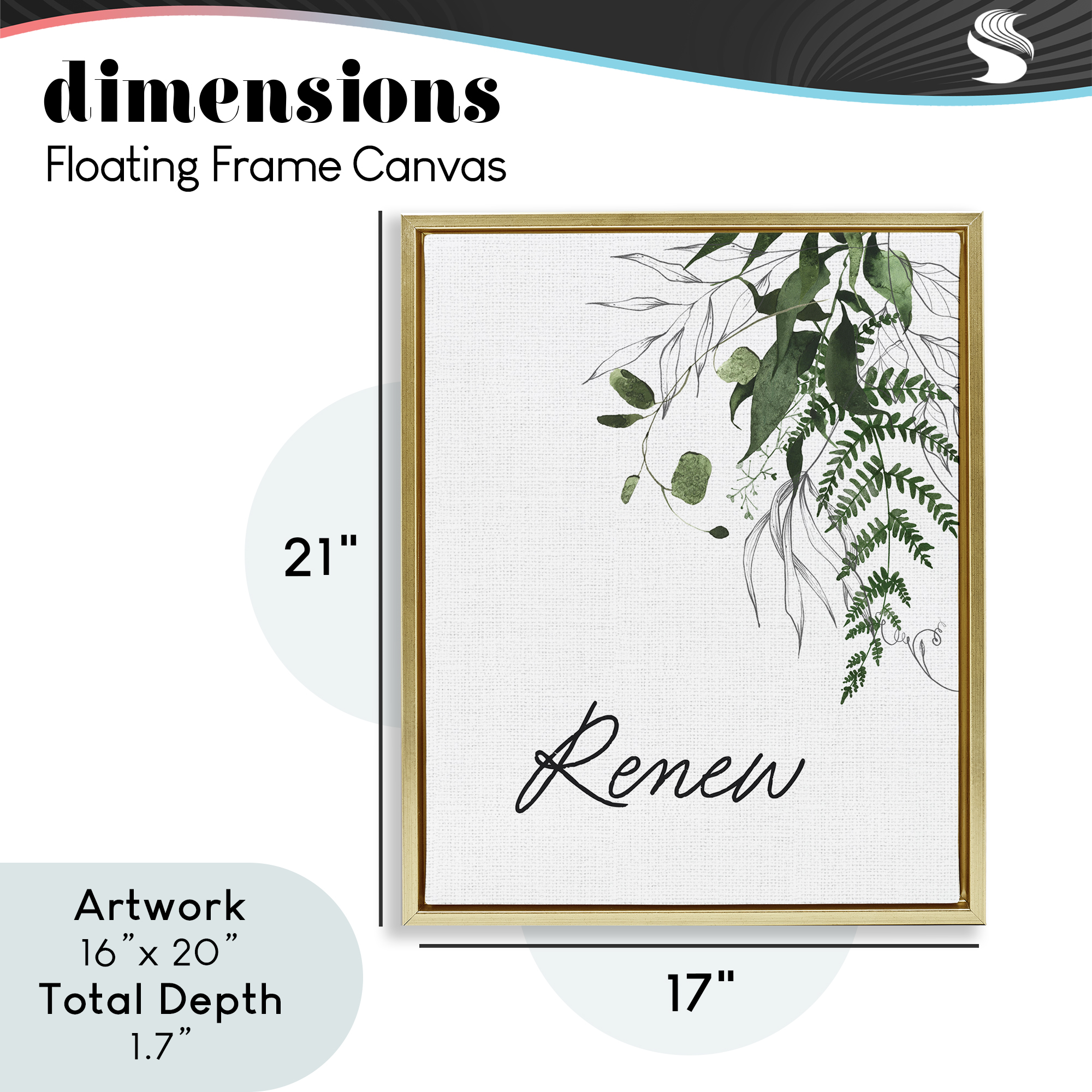 Renew Ferns & Botanicals Gold Framed Floater Canvas Wall Art, design by Lettered and Lined