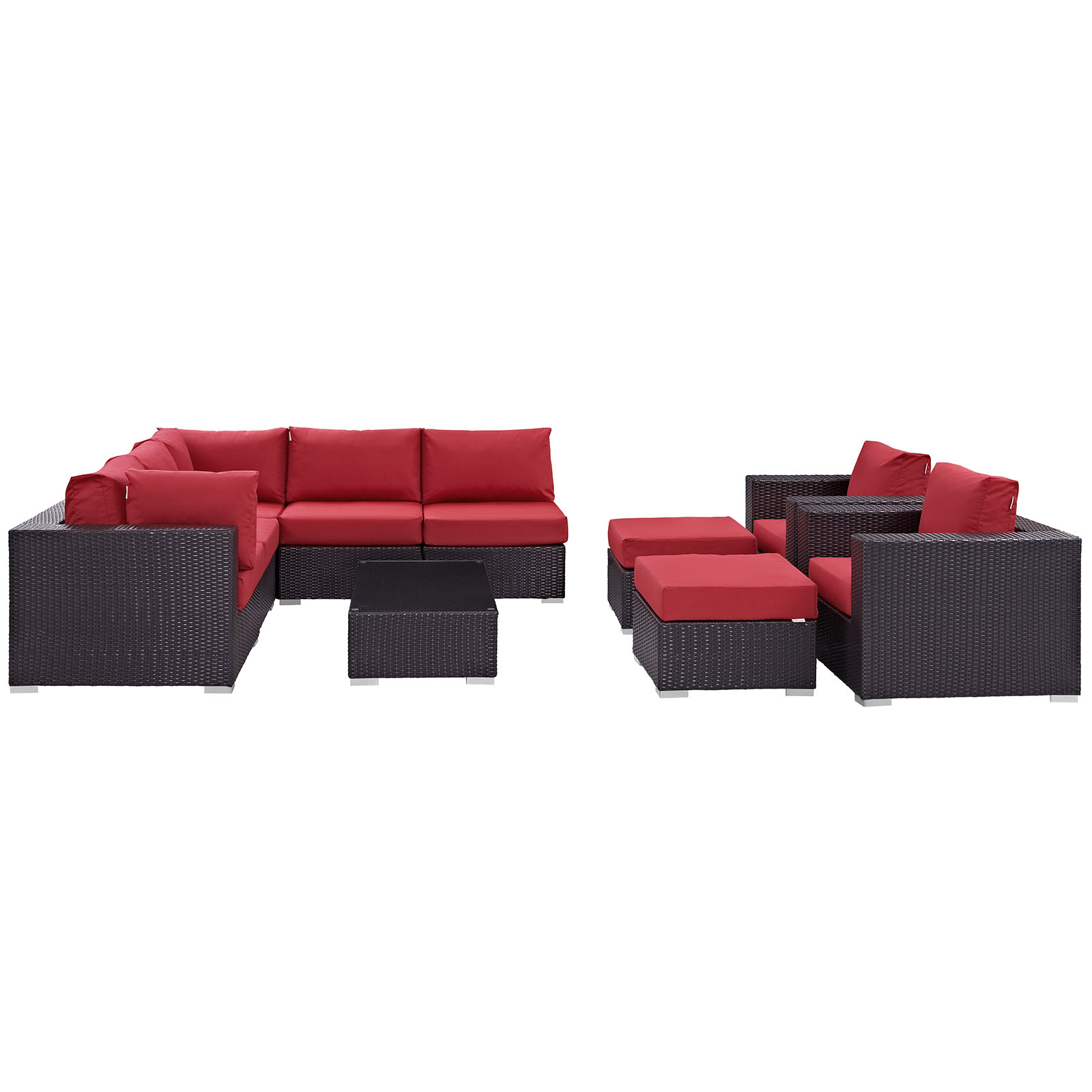 Modway Convene 10 Piece Outdoor Patio Sectional Set in Espresso Red - image 4 of 9
