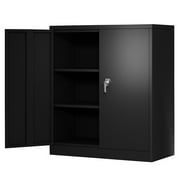 AOBABO Metal Storage Cabinet with Lock,Steel Storage Cabinet with 2 Height Adjustable Shelves,Black,Assembly required