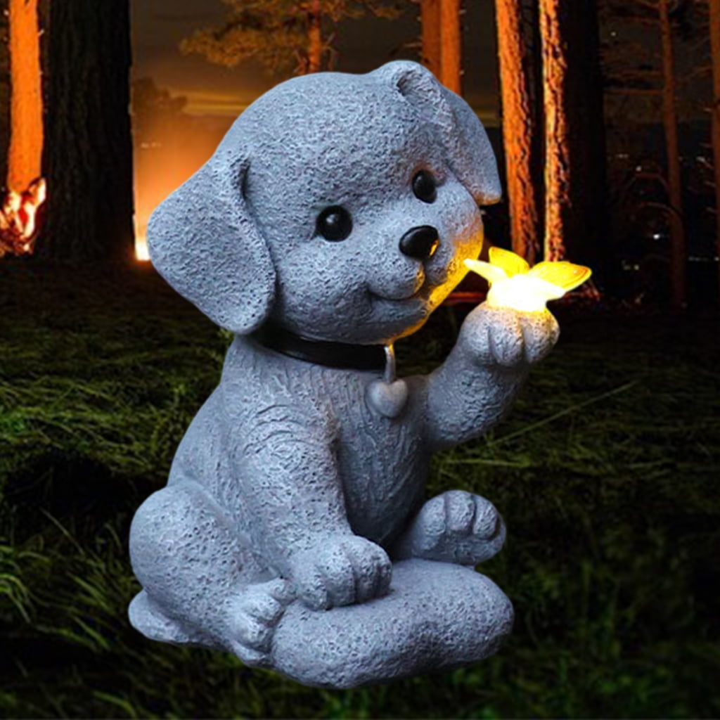 Solar Dogs Garden Statue Outsides Decorations Puppy Ornaments with Solar Lights Yard Art Birthday Gifts Funny Solar Dogs