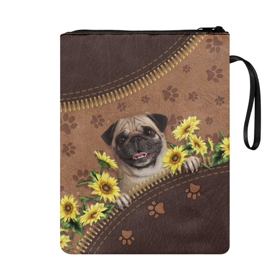 HELLHERO Pug Sunflower Pattern Books Sleeve Gift Book Cover Carrying Case with Polyester Bible Tote Bags Handle for Textbook Classroom Teachers 8.66 x 11.42 Inch
