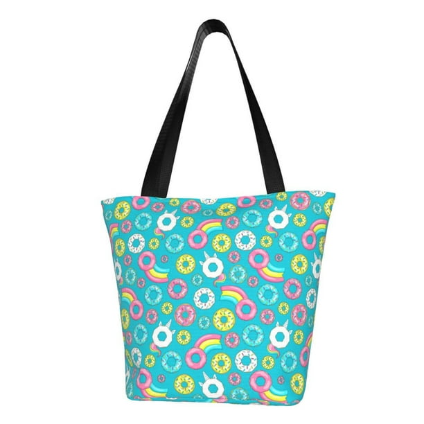 Fotbe Donut Bolsa de Playa con Estampado, Bolsa de Hombro, Bolsa de Mano Espaciosa, Bolsa de Viaje Ligera, Bolsa de Compras Versátil