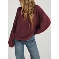 thumbnail image 5 of Women 2-Way Wear Crew Neck Hollow Cable Knit Oversized Long Sleeve Off Shoulder Pullover Sweater Chestnut Red M, 5 of 7