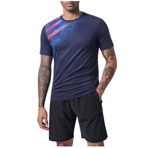 TEAJOPSUU Men's Graphic Print Sports T-Shirt Quick Dry & Moisture-Wicking Odor-Resistant & Stretchy & Wrinkle Resistant For C-Dark Blue