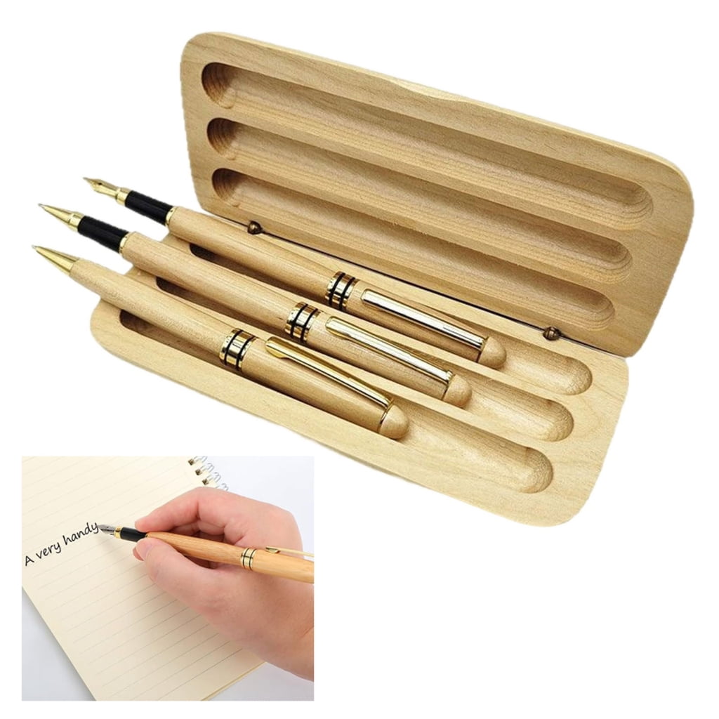 Wood Pen Gifting Pen Box Set Calligraphy Pen with Metal Tip Wood Ballpoint Pen Wood Piston Filled Fountain Pen