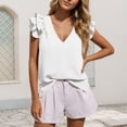 thumbnail image 2 of WAYUTE Womens Tank Tops Casual V Neck Flutter Sleeveless Solid Color Formal Blouse Summer Cropped Tank Top with Ruffle Hem, 2 of 5