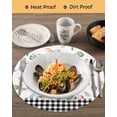 thumbnail image 3 of 13 Inch Round Placemats Set of 4, Easter Non Slip Heat Insulation PP Table Mats, Spring Watercolor Bunny Eggs Flower Black Plaid Washable Place Mats for Kitchen Dining Party Table Decor, 3 of 7