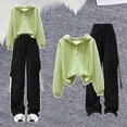 thumbnail image 3 of Tfken Outfits Sets For Children Girls Hooded Athleisure Solid Color Trendy Sweatshirt Pant Outfit Set Green Size 13-14 Years, 3 of 5