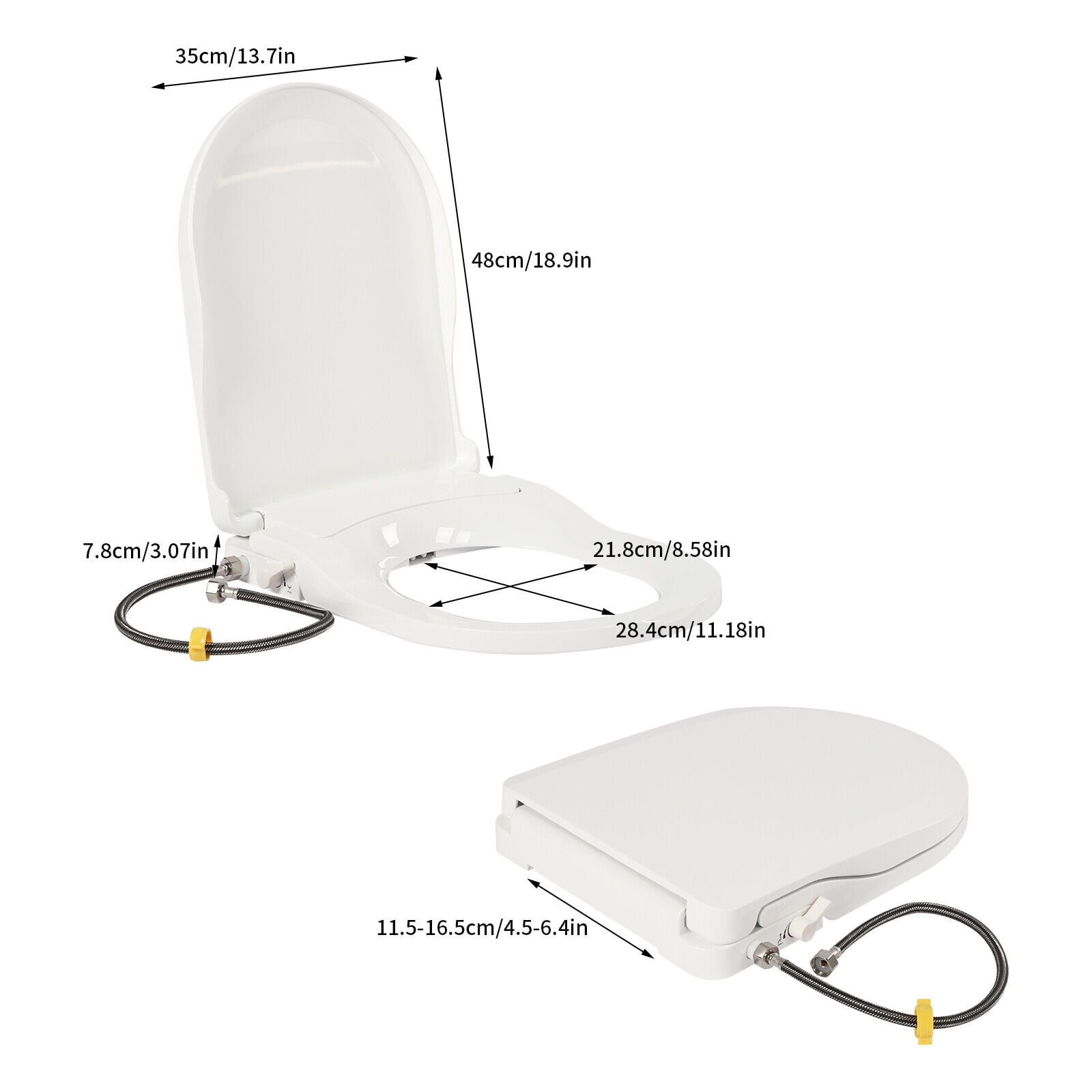 Non-Electric Bidet Toilet Seat Dual Nozzle Fresh Water Spray D-Shape White 18.9*13.7*3in