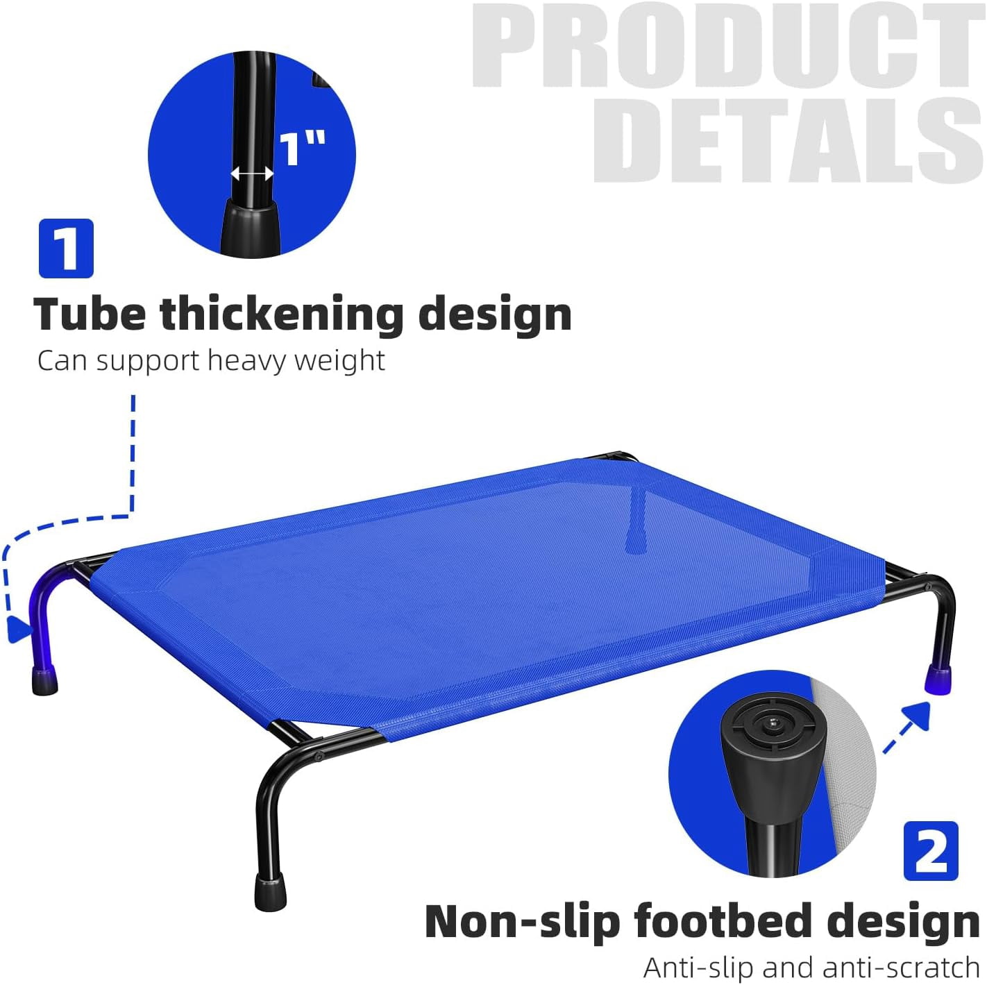 General Raised Dog Bed for Large Dogs, Waterproof XL Dog Cot, Outdoor Cooling Elevated Pet Bed, 47.75" x 30.5", Blue