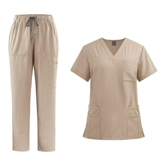 Conjunto de uniforme médico para mujer, ropa de trabajo, cómodo traje de enfermería con cuello en V Albaricoque