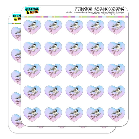 Black-capped Chickadee Watercolor Northeastern Bird Heart Shaped Planner Calendar Scrapbook Craft Stickers