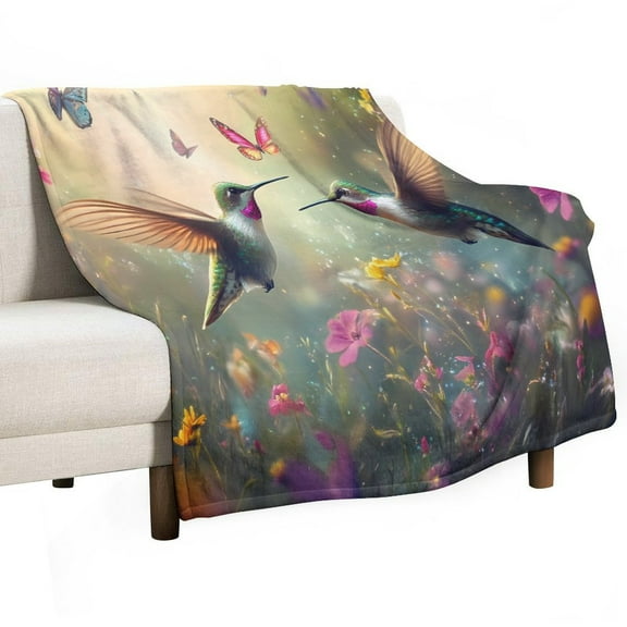 Hummingbird Butterfly And Flowers Super Soft Blanket Christmas Throw Blanket Flannel Microfiber Blankets for Couch Bed Sofa Fluffy and Warm 30"x40"