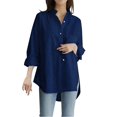 thumbnail image 2 of DondPO Long Sleeve Shirts Dress Shirts for Women Women's Plus Size Solid Pocket Loose Blouse Casual Button Long Sleeve Shirt Top Womens Tops Flannel Shirt Blue XL, 2 of 5
