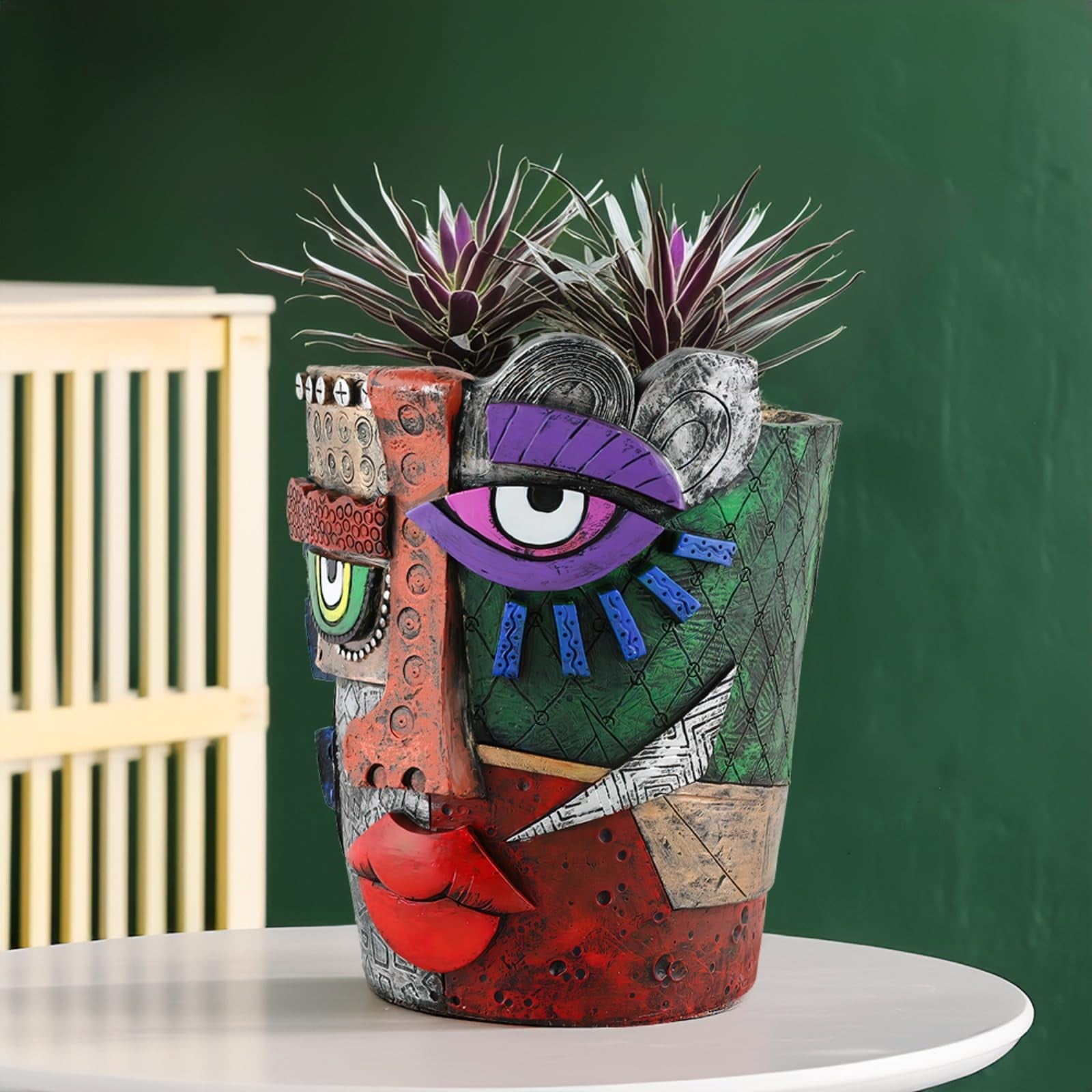 Abstract Face Planters Pots Head,Unique Head Planter for Indoor Plants,Funny Face Flower Pot,Colorful Plant Pots for Outdoor Garden Decor and Home Art Decoration(A, 7.8Inch)