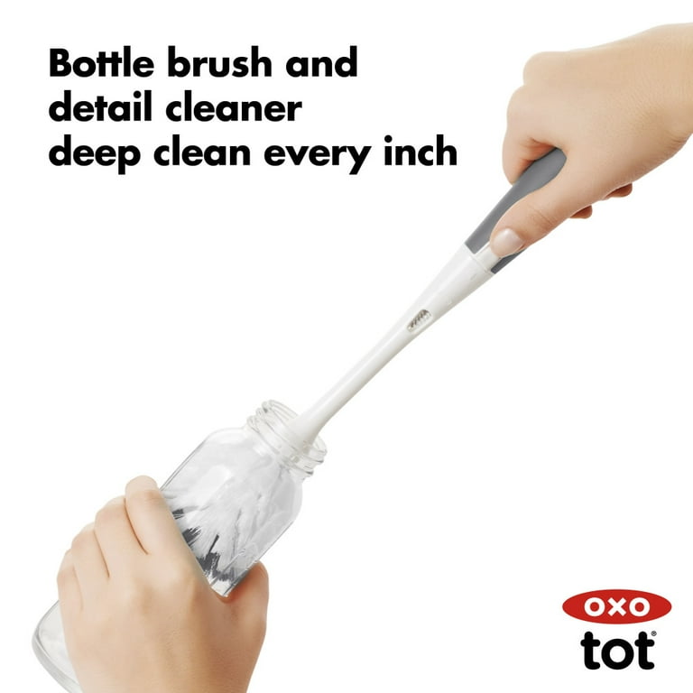 OXO Tot On The Go Drying Rack With Bottle Brush Gray