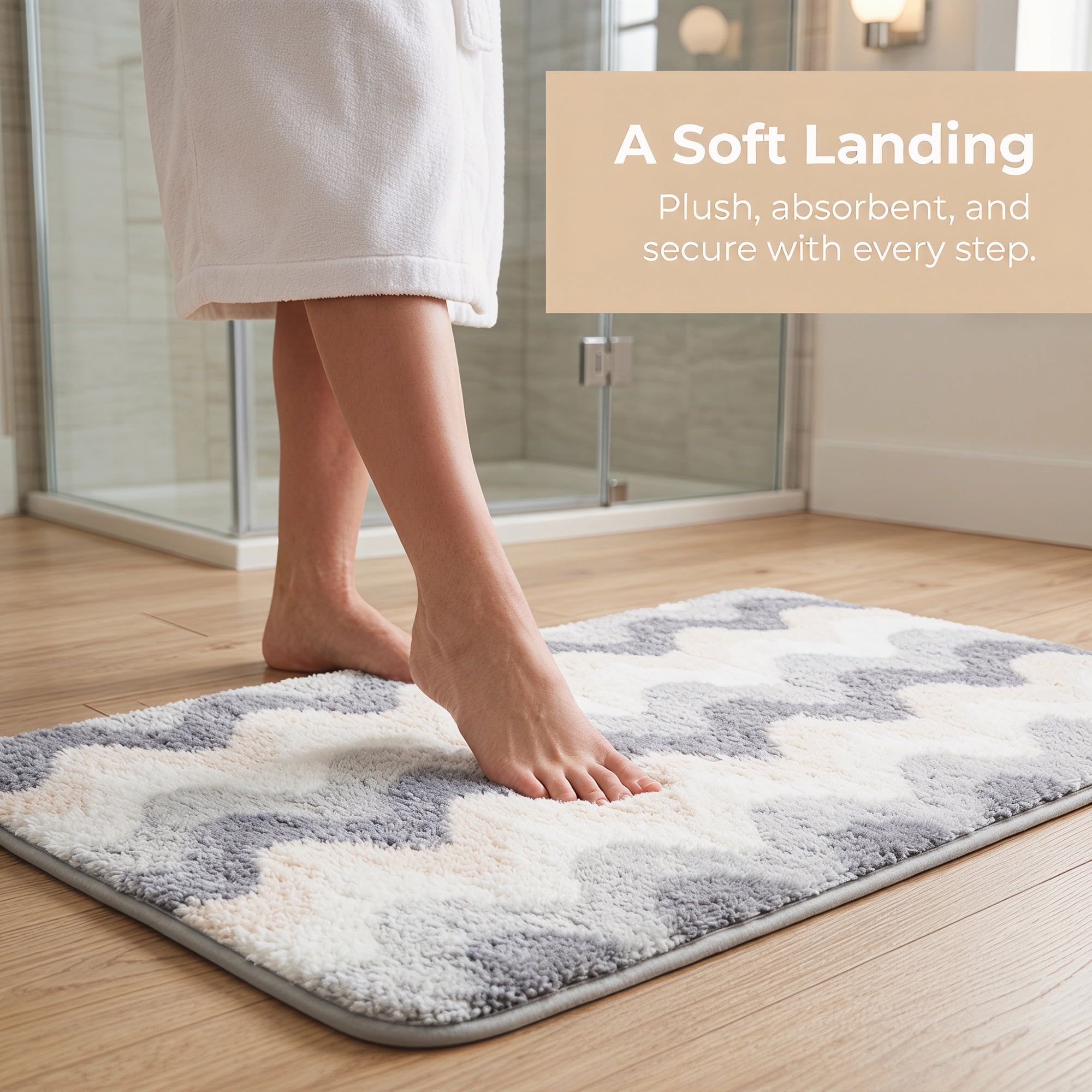 Unique Bargains Absorbent Non-Slip Machine Washable Geometric Bath Mat Gray 32" x 20"