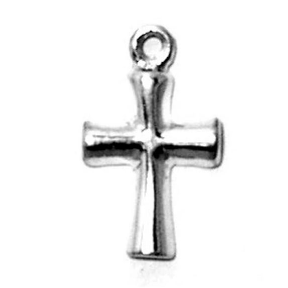 Sterling Silver 20" .8mm Box Chain Small 3D Soft Curves Christian Cross Pendant Necklace