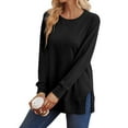 thumbnail image 3 of MOSHU Crewneck Sweatshirts for Women Side Split Long Sleeve Shirts Fashion Fall Womens Tops, 3 of 9