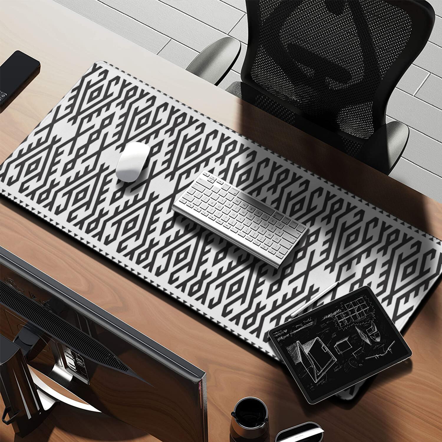 Long Mouse Pads for Desk,Black Geometric Striped Pattern Desk Mats on Top Of Desks, Desk Mouse Pad Extra Large with 3mm Non-Slip Base and Stitched Edge for Gaming,Office,Work,Home 35.4"x15.7"