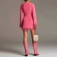 thumbnail image 2 of Morttic Sexy Deep V-Neck Fringe Mini Dress for Women – Shiny Solid Color, Western Long Sleeves, Slim Fit Party Dress Shiny Pink，S, 2 of 3