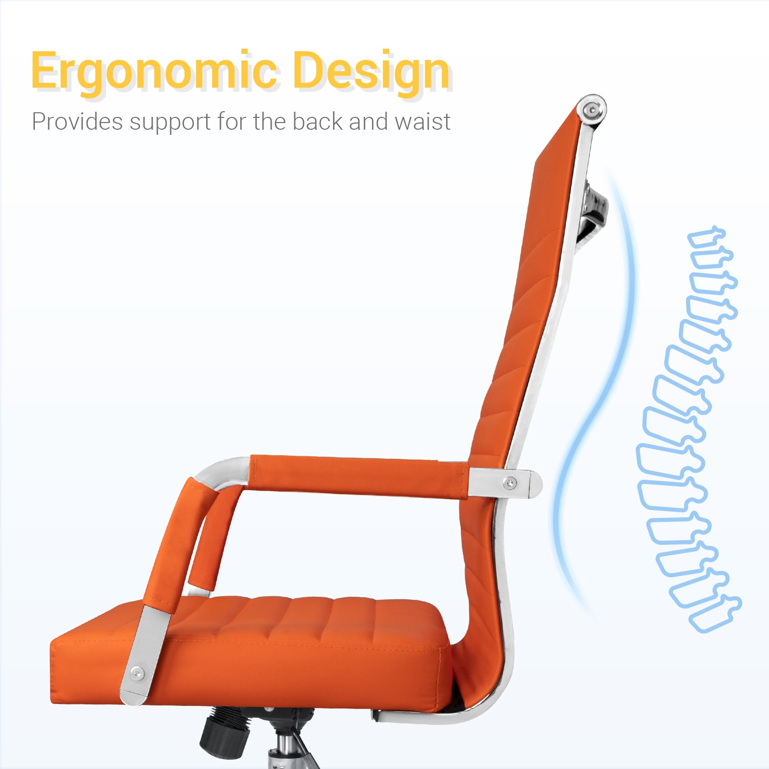 Furmax Ribbed Office Desk Mid-Back PU Leather Executive Conference Task Adjustable Swivel Chair with Arms, Orange