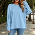 thumbnail image 6 of Hzzrkos Womens Casual Long Sleeve Round Neck Loose Fit Basic Pullover Top Everyday Blouse Shirt Light Blue S, 6 of 9