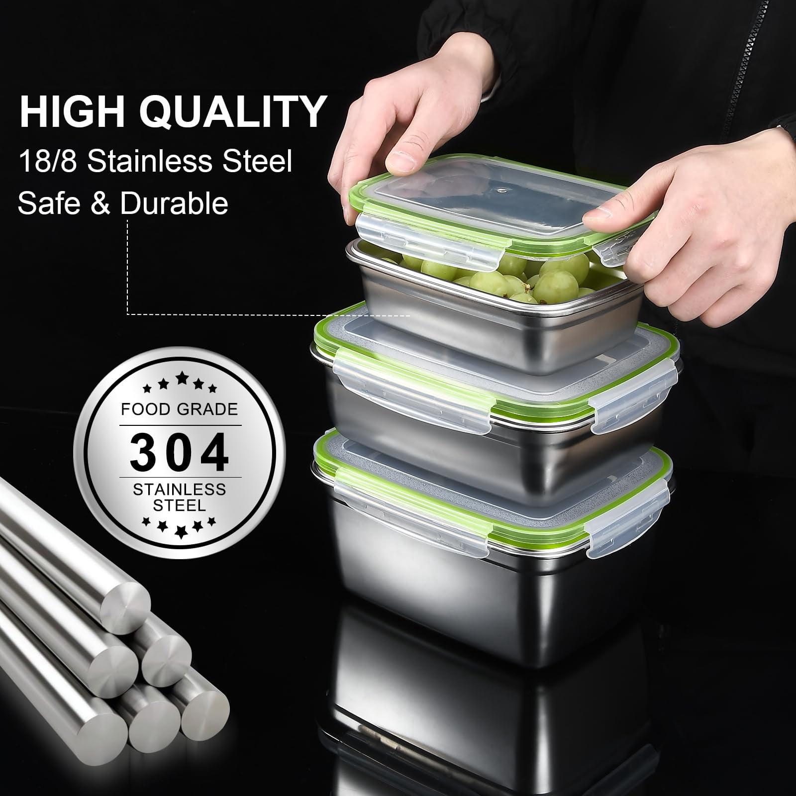 UPTRUST Stainless Steel Food Storage Containers | Leak Proof & Airtight Lids | Set of 9 Containers, Dishwasher & Freezer Safe