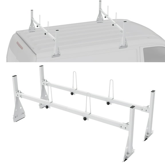 VEVOR Trailer Ladder Rack, 59" Adjustable Roof Rack, 2 Crossbars Van Roof Ladder Rack, 600 lbs Capacity Steel Van Ladder Rack, Fit for Chevrolet Express 1500 2500 3500/ Ford E150 E250 E350