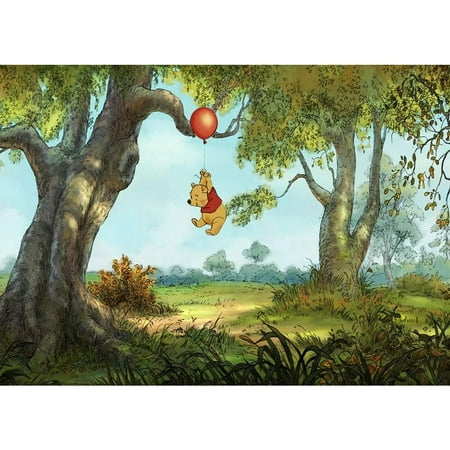 Image of Red Hot Air Balloon Baby Backdrop 7x5 Greenery Jungle Woodland Vintage Winnie The Pooh Birthday Photo Background