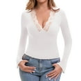 thumbnail image 6 of Galabris Women's Flare Long Sleeve Tops Sexy Lace Slim Fitted T-shirt Going Out Stretchy V Neck Tee, 6 of 7