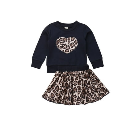 

Baby Girl Autumn Outfits Long Sleeve Top with Leopard Tutu A Line Skirt 2Pcs Clothing Set