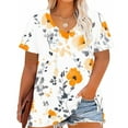 thumbnail image 3 of JTZGDY Plus Size Womens Summer Tops Vintage Printed Short Sleeve Round Neck Graphic T-Shirts Loose Fit Blouses Trendy Oversized Soft Cotton Tees Multicolor#13 XXXL, 3 of 6