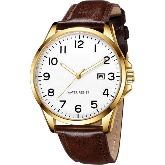 Watch for Men, Fashion Minimalist Wrist Watch Quartz Analog Date with Leather Strap