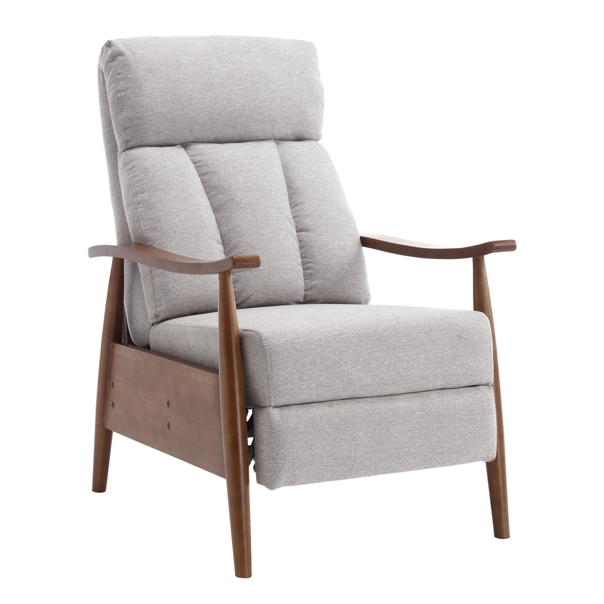 MOONMISS Linen Upholstered Wood Frame Adjustable Recliner Lounge Armchair for Living Room-Light Gray