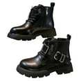 thumbnail image 3 of Girls Combat Boots Ankle Booties Lace-up Side Zipper Lug Sole Leather Short Boots for Little Big Kid), 3 of 6