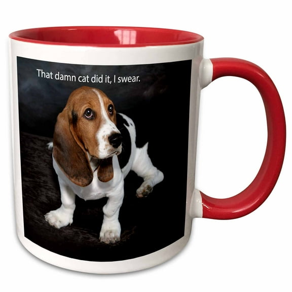 3drose, Innocent Looking Basset Hound Puppy, 11oz Two-tone Red Mug