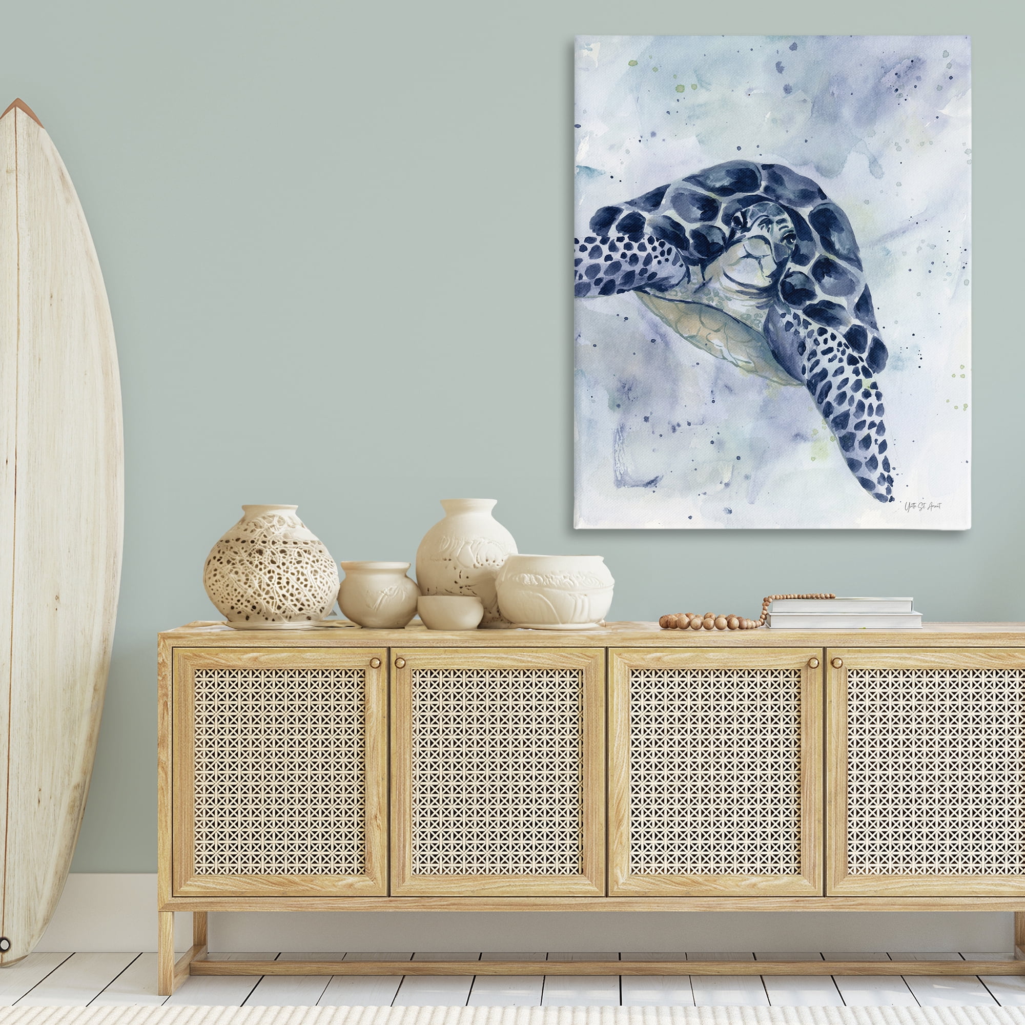 Stupell Industries Swimming Blue Turtle Animals & Insects Painting Gallery Wrapped Canvas Art Print Wall Art, 36 x 48