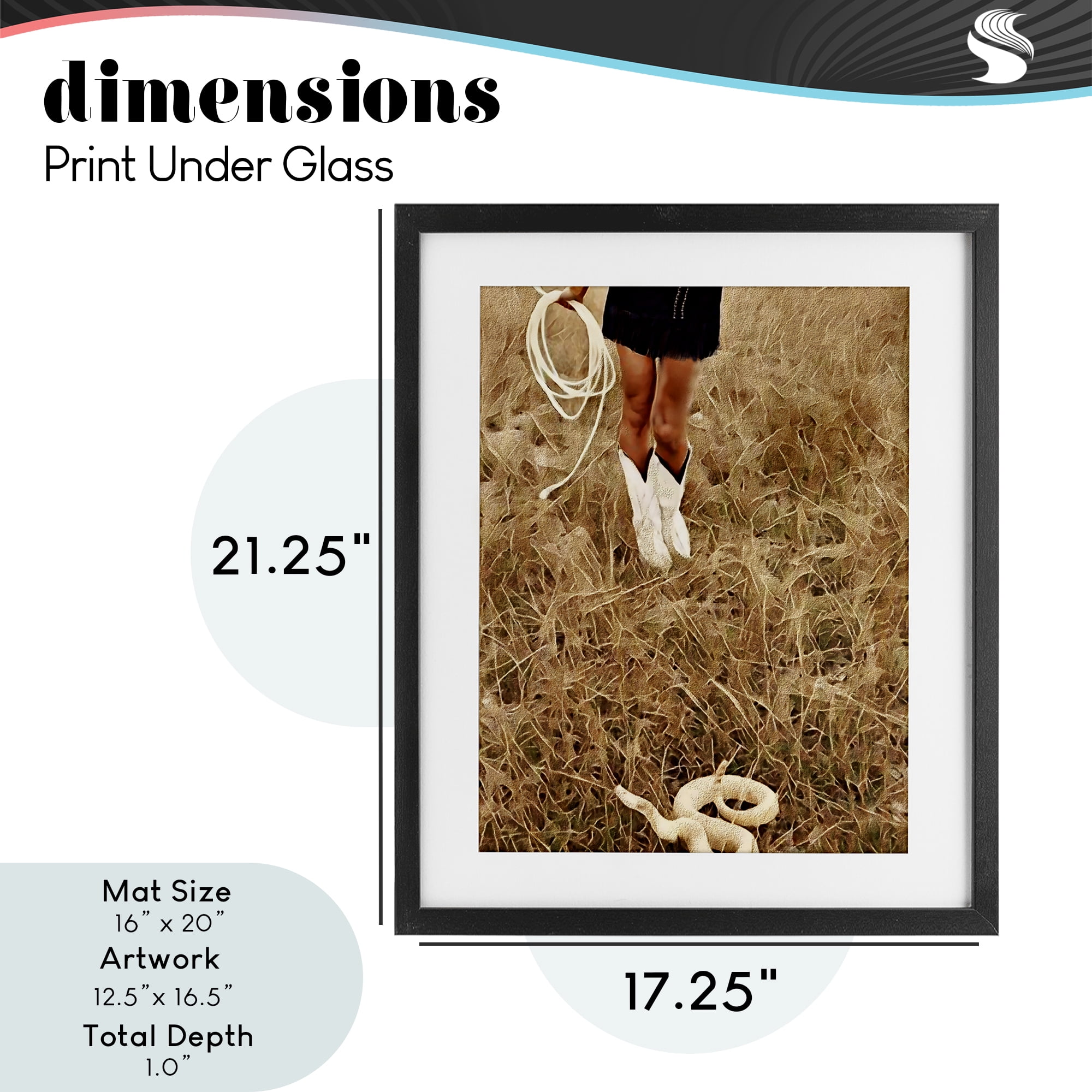 With Her Lasso & Snake Black Framed Print Under Glass, design by Jesse Keith