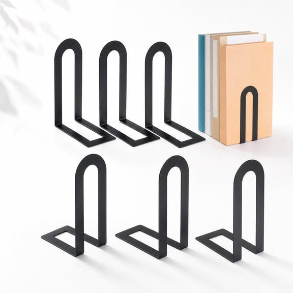 Clearance! Bookends, Metal Book Ends, 6 Pcs, Decorative Book Holders, Heavy Duty, for Home Office Desk, Shelf Organizer