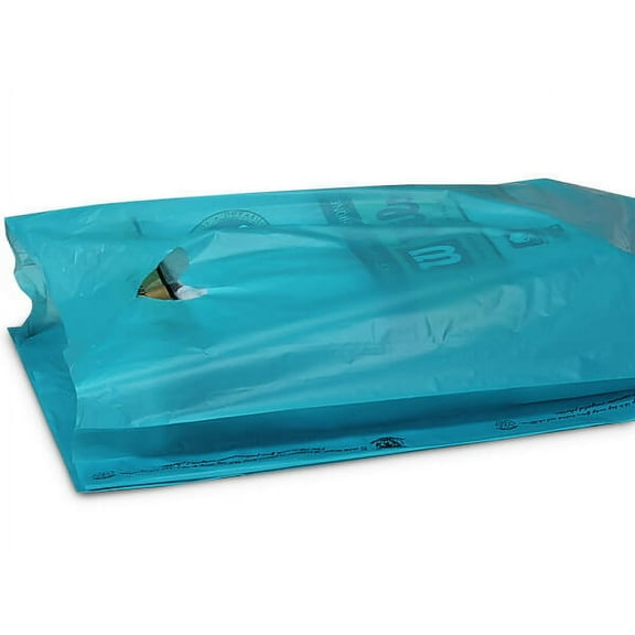 Pack Of 500, 12 x 3 x 18" Solid Teal Hi-D Recycled Plastic Bags W/Handles .70 Mil Made in USA
