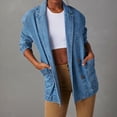 thumbnail image 5 of Vxararl Women's Fall Denim Blazer Jacket Casual Jean Cotton Coat for Party Office Long Sleeve Slim Jean Jacket with Pockets Button Down Oversized Blazers for Women Blue L, 5 of 6