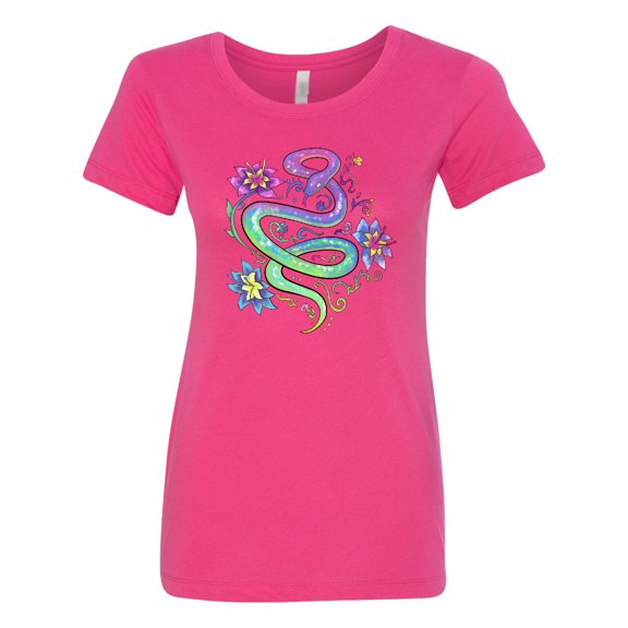 Inktastic Magical Colorful Snake with Flowers Women's T-Shirt