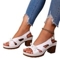 thumbnail image 4 of IEMIEMIEM Chunky Heeled Sandals for Womens Bohemian Cutout Open Toe Slip On Summer Sandals Ankle Strap Sandals Party Dress Sandals White 8.5 Wide, 4 of 6