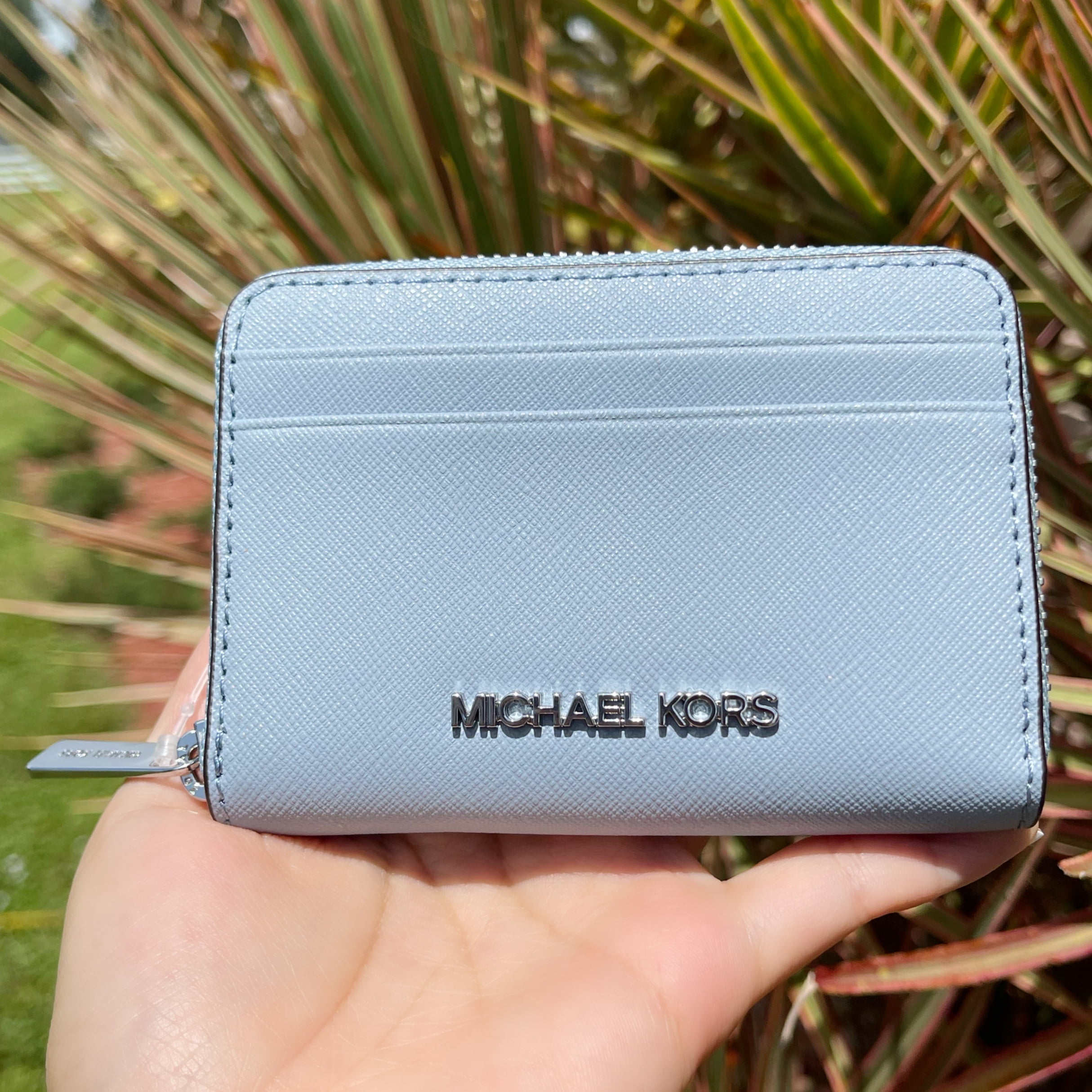 Michael Kors Jet Set Travel Medium Zip Around Card Case Wallet Pale Blue -  