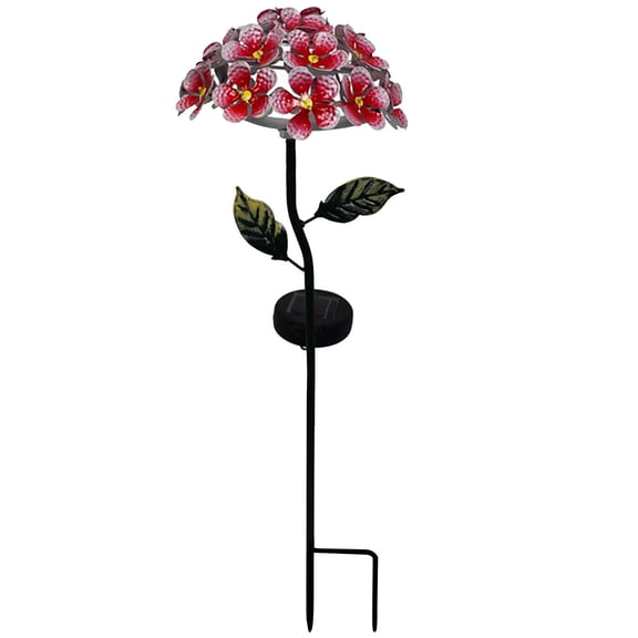Metal Hydrangea Flower Garden Stake Outdoor Decorative Yard Art with Solar Powered LED Light for Landscape Pathway Lawn Patio