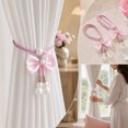 thumbnail image 4 of Voglyf Adjustable Curtain Tiebacks 2 Pack, No Drill Cute Bow Rope Holdbacks, Satin Bow Pearl Decorative Curtain Cords, Hand‑Woven Rope Curtain Tie Backs for Window Curtain Decoration,Pink, 4 of 8
